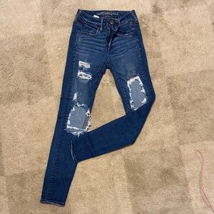 American Eagle Outfitters Dark Blue Distressed Skinny Jeans